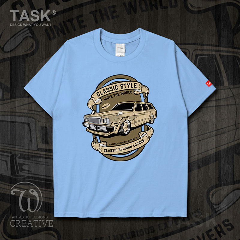 TASK hoài cổ Vintage xe cổ điển cổ điển xe ô tô cổ điển ngắn tay áo thun nam và t-shirt của phụ nữ triều 09 -0007