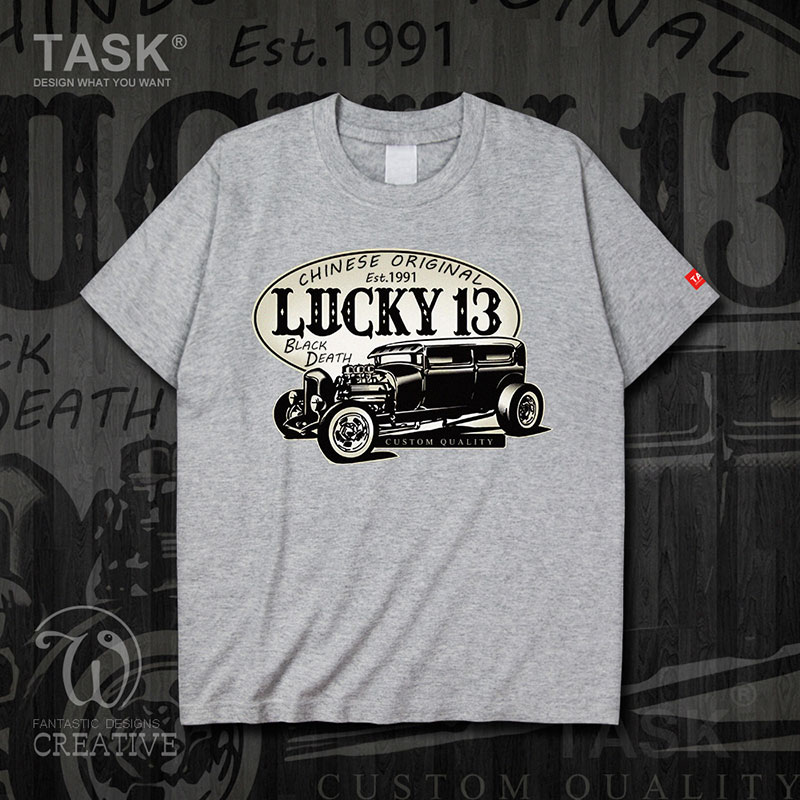 Fans TASK cổ điển Nostalgic Vintage Car Casual Loose ngắn SleeveT áo thun nam và nữ Trend áo thun 0007