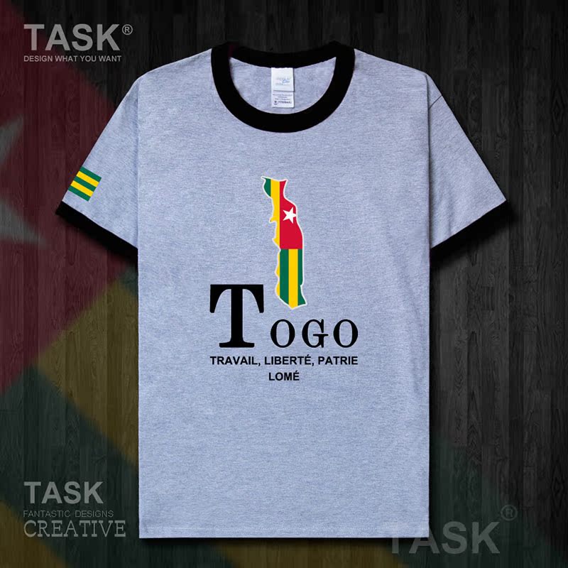 TASK Togo Togo Quốc Bản đồ bông ngắn tay áo thun nam thể thao giản dị mặc Student Slack T-Shirt 50