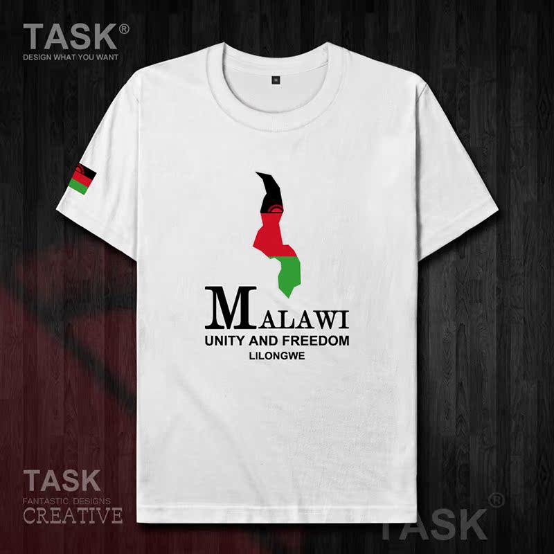 TASK Malawi Quốc Bản đồ bông ngắn tay áo thun áo T-nam và nữ Casual Half-Sleeve in 50