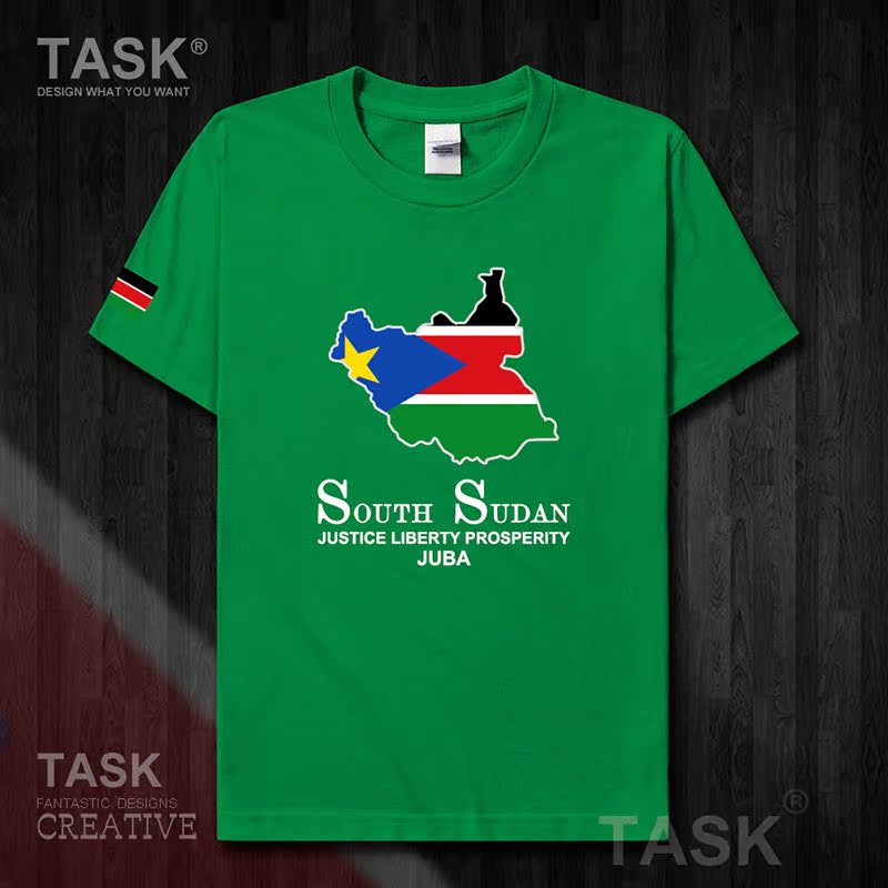 TASK Nam Sudan Quốc Bản đồ bông ngắn tay áo thun nam và Casual nữ T-shirt Spout Summer 50