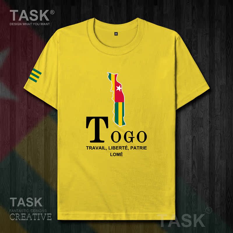 TASK Togo Togo Quốc Bản đồ bông ngắn tay áo thun nam thể thao giản dị mặc Student Slack T-Shirt 50