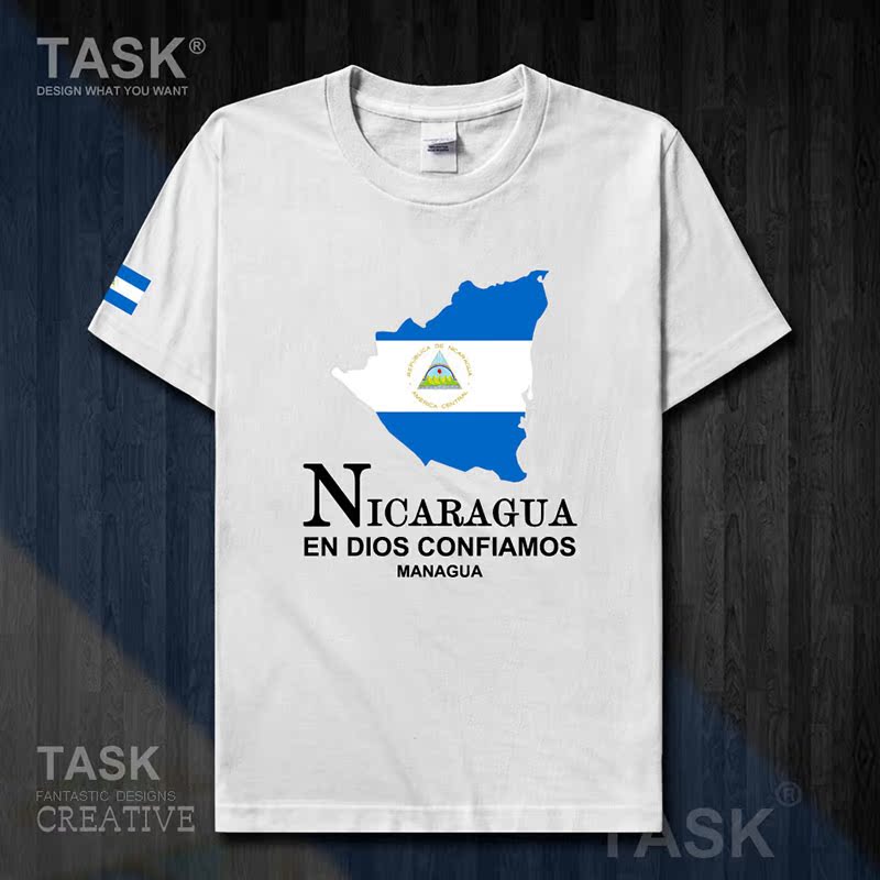 TASK Nicaragua Quốc Bản đồ bông ngắn tay áo thun nam và nữ Casual kích thước lớn ăn mặc mùa hè 50