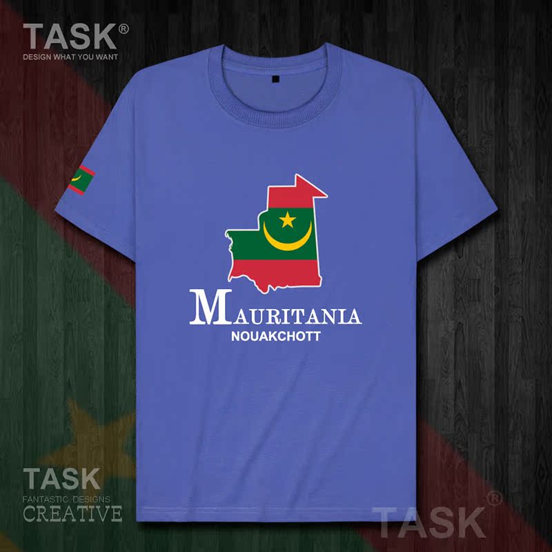 TASK Mauritania Quốc Bản đồ bông ngắn tay áo thun nam và nữ thể thao T-Shirt Summer 50