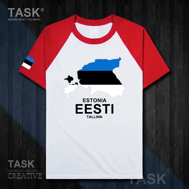 TASKEstonia Quốc Bản đồ bông ngắn tay áo thun nam và nữ Casual thể thao T-Shirt 50