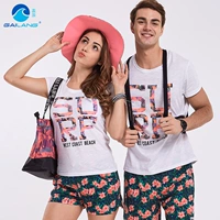 Gailang bên bờ biển kỳ nghỉ cặp đôi Áo thun ngắn tay mỏng phần thoáng khí cổ tròn quần đi biển quần nam đáy quần bơi nữ - Vài đồ bơi Set đồ đi biển cho cặp đôi