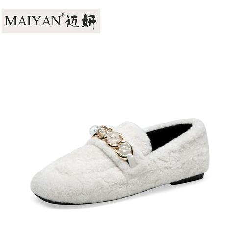 [Triple Break Code] Белая меховая обувь, женская зимняя верхняя одежда, хлопчатобумажная обувь, обувь Edamame с красным жемчугом и ягненком, плюс бархат