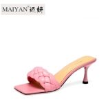 Модные высокие слайдеры, тапочки, обувь, из натуральной кожи