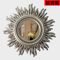 Modern European American living room wall-mounted mirror Sun decorative mirror Entrance mirror Wall-mounted wall decoration mirror frame