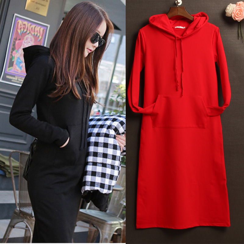New Spring and Autumn Korean Style Pure Cotton Sweatshirt Slim Fit Sweatshirt Dress Versatile Long Casual Pullover Jacket for Women