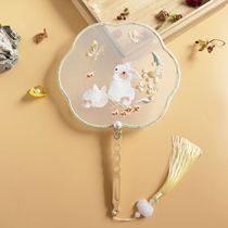 Cross-stitch fan self-embroidered ancient style palace fan embroidery diy material package Chinese style special-shaped group fan Hanfu dance