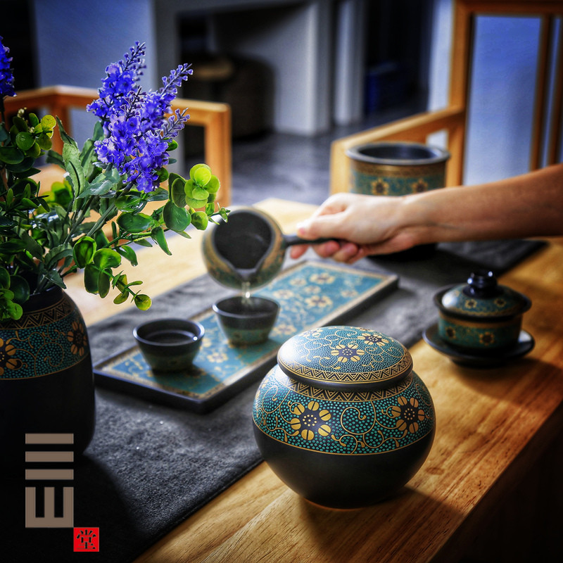 Sanshan Hall Zhonghui Tea Can Ceramic Seal Household Small Portable Packaging Tea Storage Can Puyu Black Green Tea