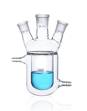 双层夹套反应釜 夹套玻璃反应釜 平底椭圆底单口四口反应瓶100ml
