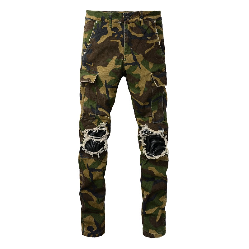 Amr Jeans Amr Pants Torn Jeans Mx12 High Street Ripped Camouflage Jeans
