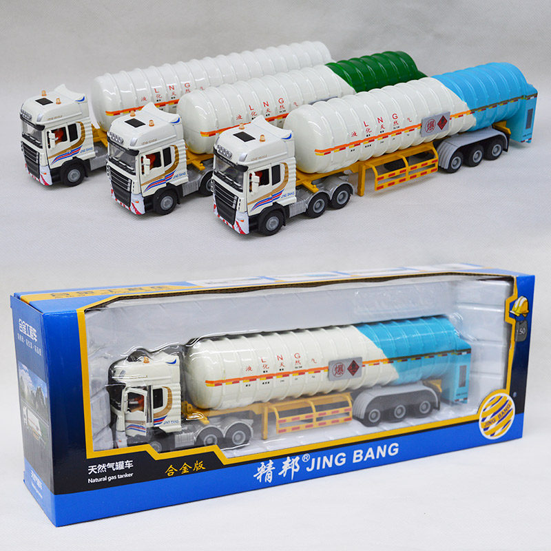 Lean Liquefied Gas LNG Transporter Engineering Car Alloy Model 1:50 Oil Tanker Semi-trailer Toy