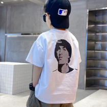 Boy short sleeve new summer fit children portrait handsome t-shirt Han version loose printed pure cotton blouses CUHK childrens clothes