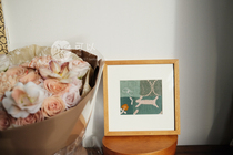(Handmade by Kojima) Minagawa Akira minaperhonen patchwork picture frame teak mortise and tenon retro green