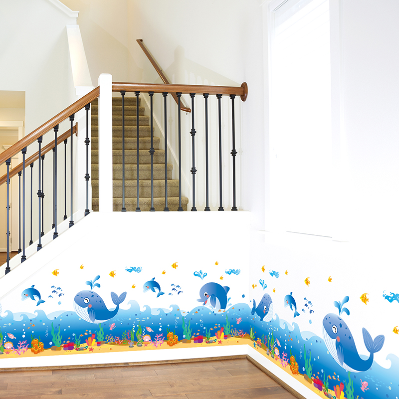 Ocean wind ring theme wall kindergarten wall decoration skirting board self-adhesive cartoon wall stickers classroom layout stickers