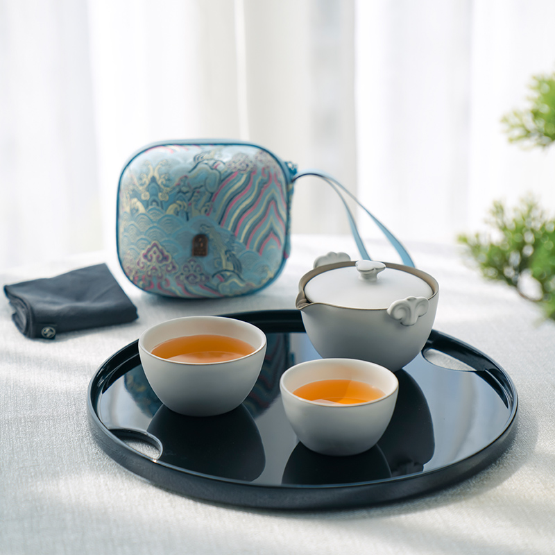 M letters kilowatt/hall portable kung fu tea set a pot of two cups of ceramic household crack cup contentment travel tea set