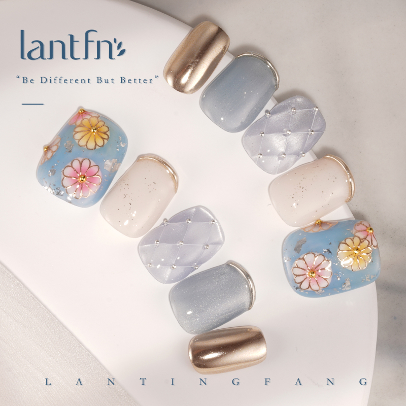 Ltf Original [Nanzhi] Purely Handmade Wearable Nails Hand-Painted 3D Carved Flowers 2026 New Style Whitening Nail Tips