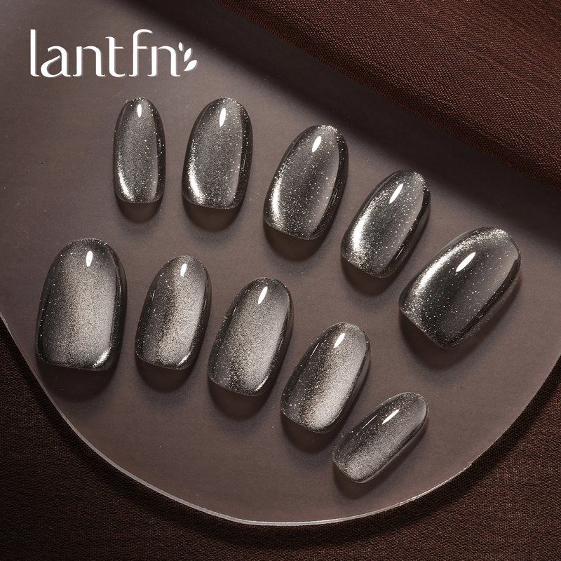 Ltf Original [Charcoal Star Trail] Handmade Wearable Nails Short Style 2026 Black Gray Minimalist Galaxy Cat Eye Nail Art