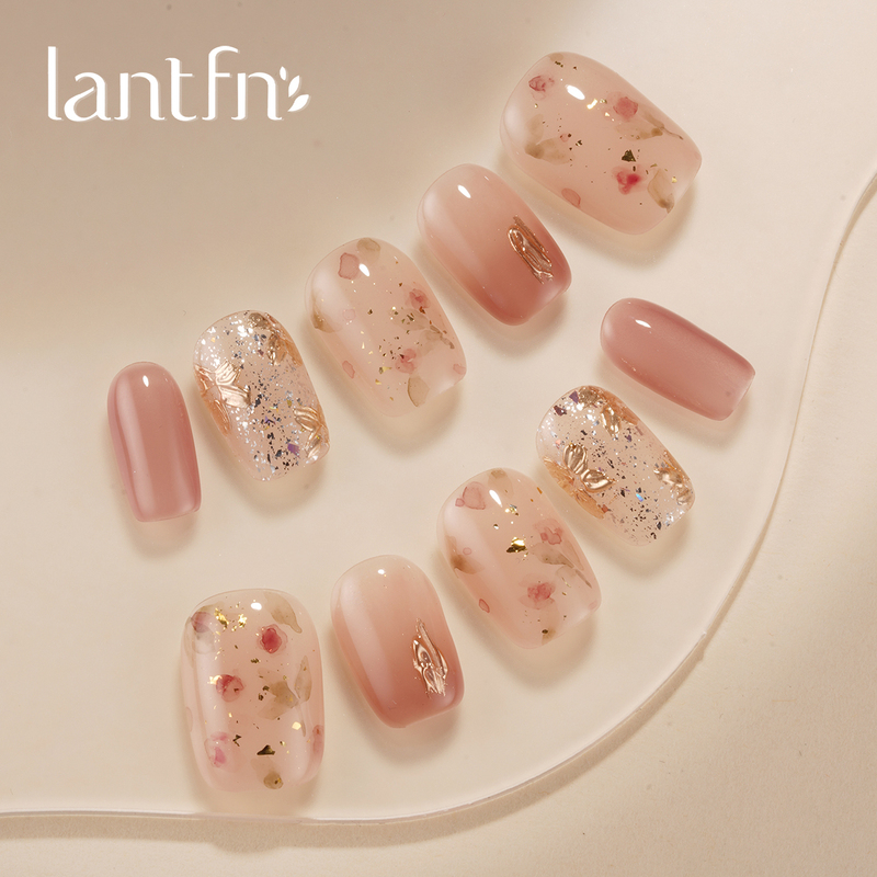 Ltf Original [Cherry Tea Whispers] Purely Handmade Wearable Nails 2026 New Style High-End Hand-Painted Gentle Style Nail Art