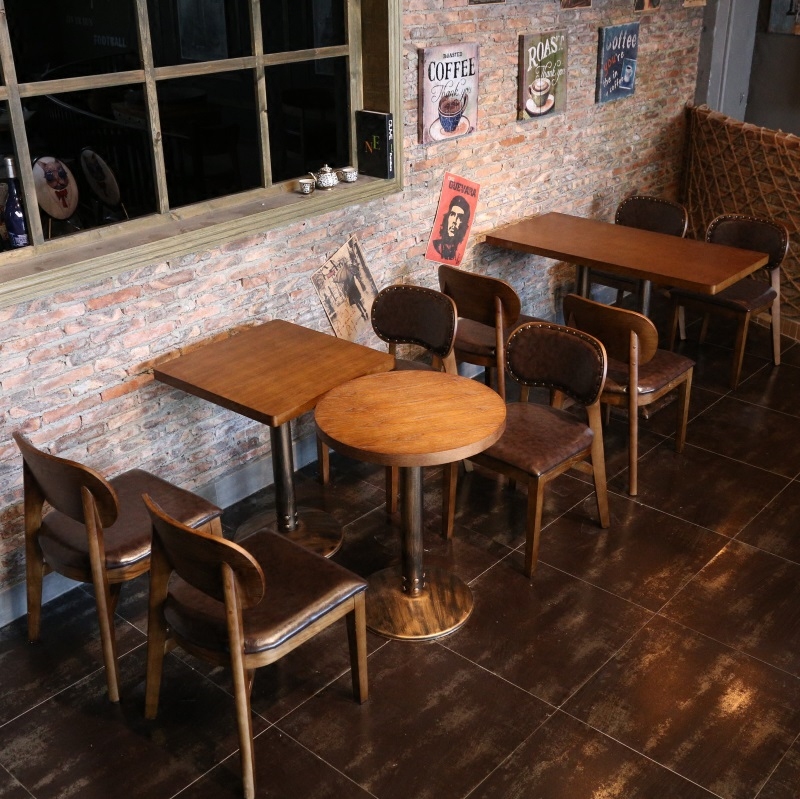 Retro Coffee Hall Table And Chairs West Dining Room Tea Restaurant Solid Wood Table And Chairs Milk Tea Shop Table And Chairs Bar Table And Chairs Combination