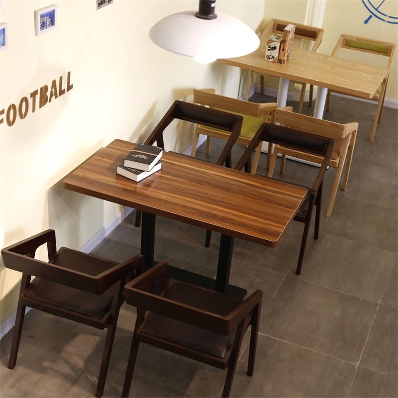 Nordic small apartment solid wood dining table and chair combination Modern simple coffee dining room rectangular Wrought iron retro dining table