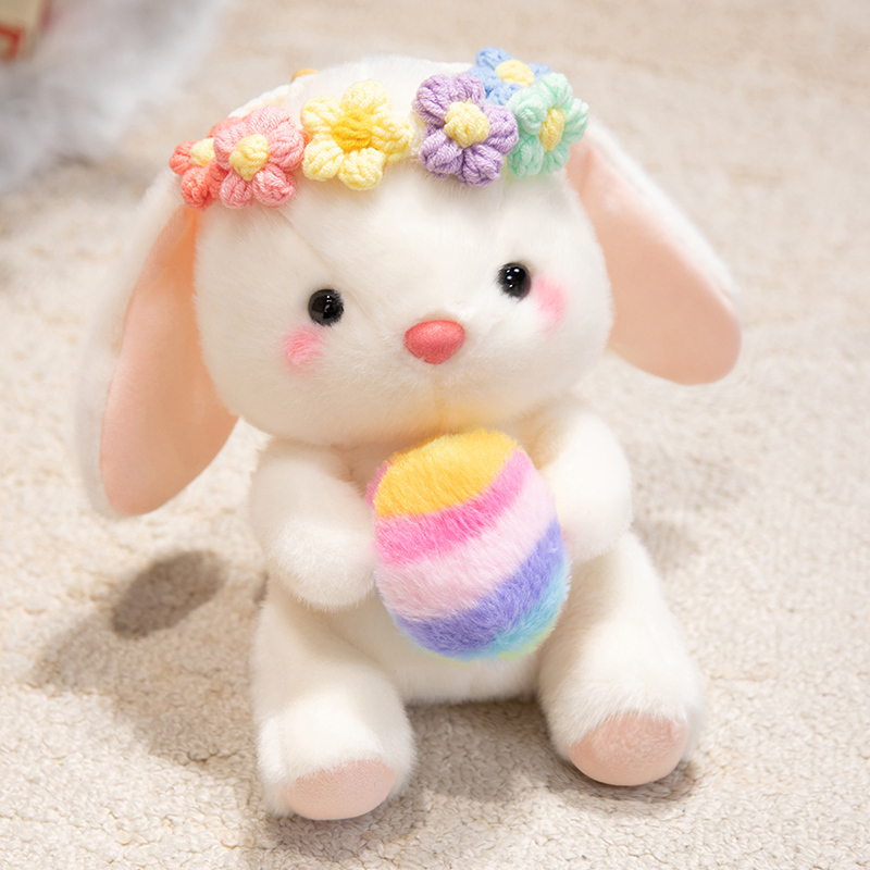 Easter Plush Bunny Toy with Colorful Eggs, Cute Wreath Decoration, Gift Doll, Little White Rabbit Plushie for Girls