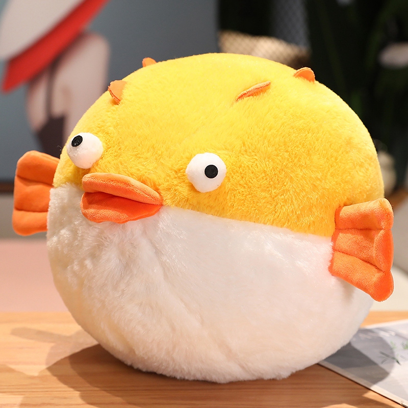 Round Ball-Shaped Pufferfish Plush Toy, Children's Sleeping Pillow, Stuffed Animal, Crocodile Hand Warmer Doll Gift