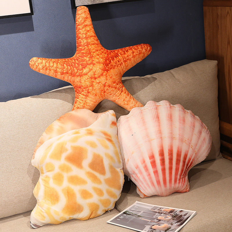 Simulated Shellfish, Starfish, Conch, River Clam, Oyster, Abalone Plush Toy, Marine Life Toy, Seafood Sand Snail Pillow