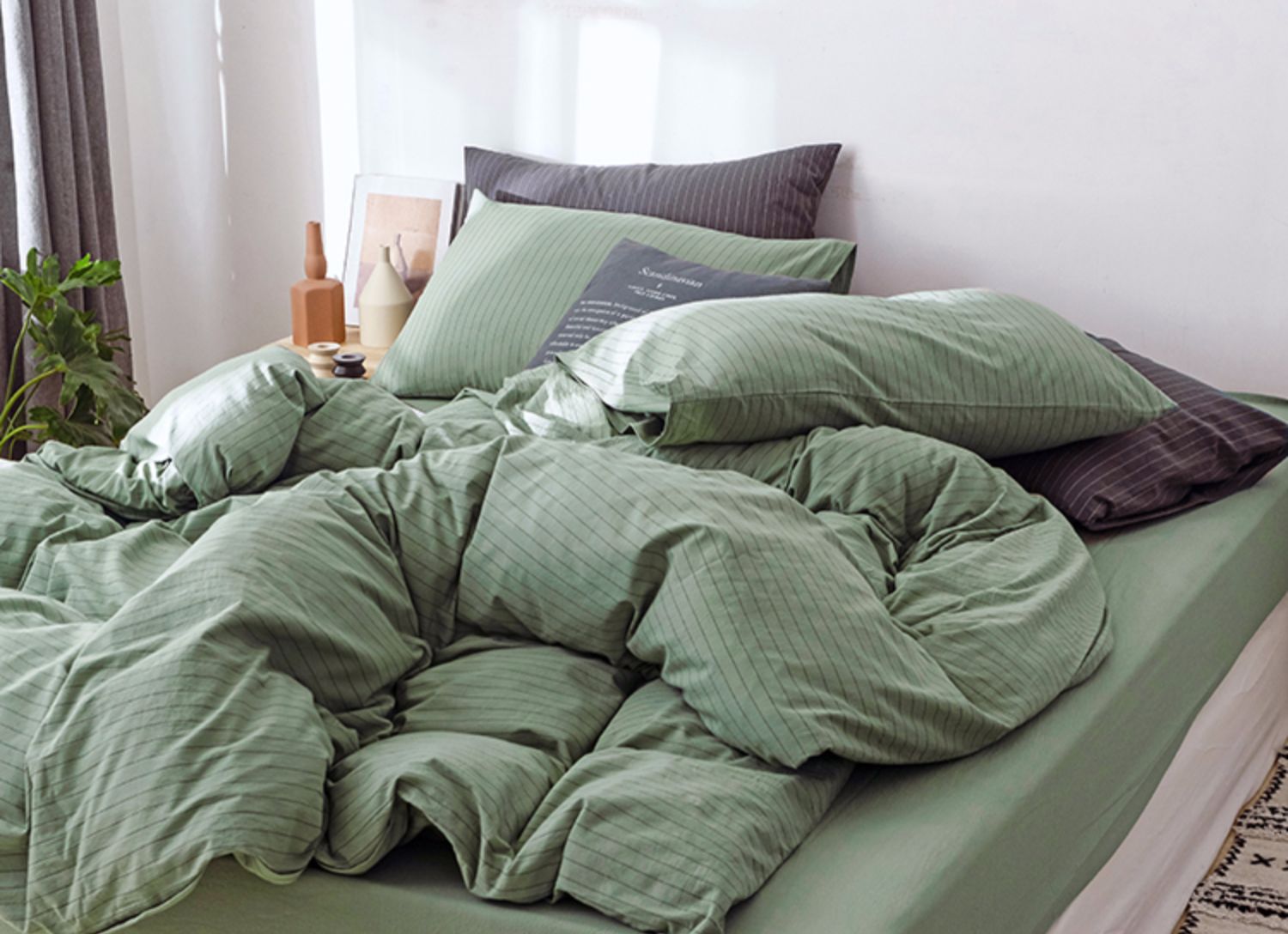 Chăn bông được giặt theo phong cách Nhật Bản kẻ sọc đơn mảnh kẻ sọc 1,5 m 1,8m chăn bông đôi đơn 200x230 - Quilt Covers chăn hè cho bé
