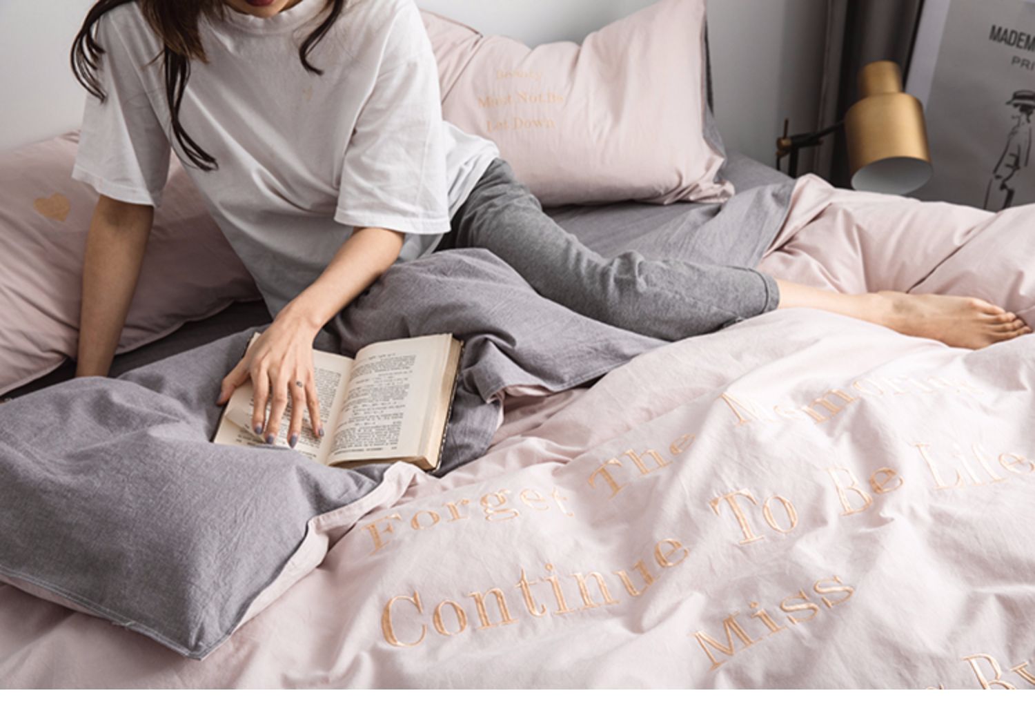 Bộ đồ giặt cotton bốn mảnh của Bắc Âu bao gồm chăn bông thêu ga trải giường 4 bộ làm mới không thể mua được bóng - Bộ đồ giường bốn mảnh chăn ga gối everon 2020
