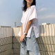 Spring and summer new Hong Kong style side slit casual cotton white short-sleeved T-shirt versatile half-sleeved top ins trendy women