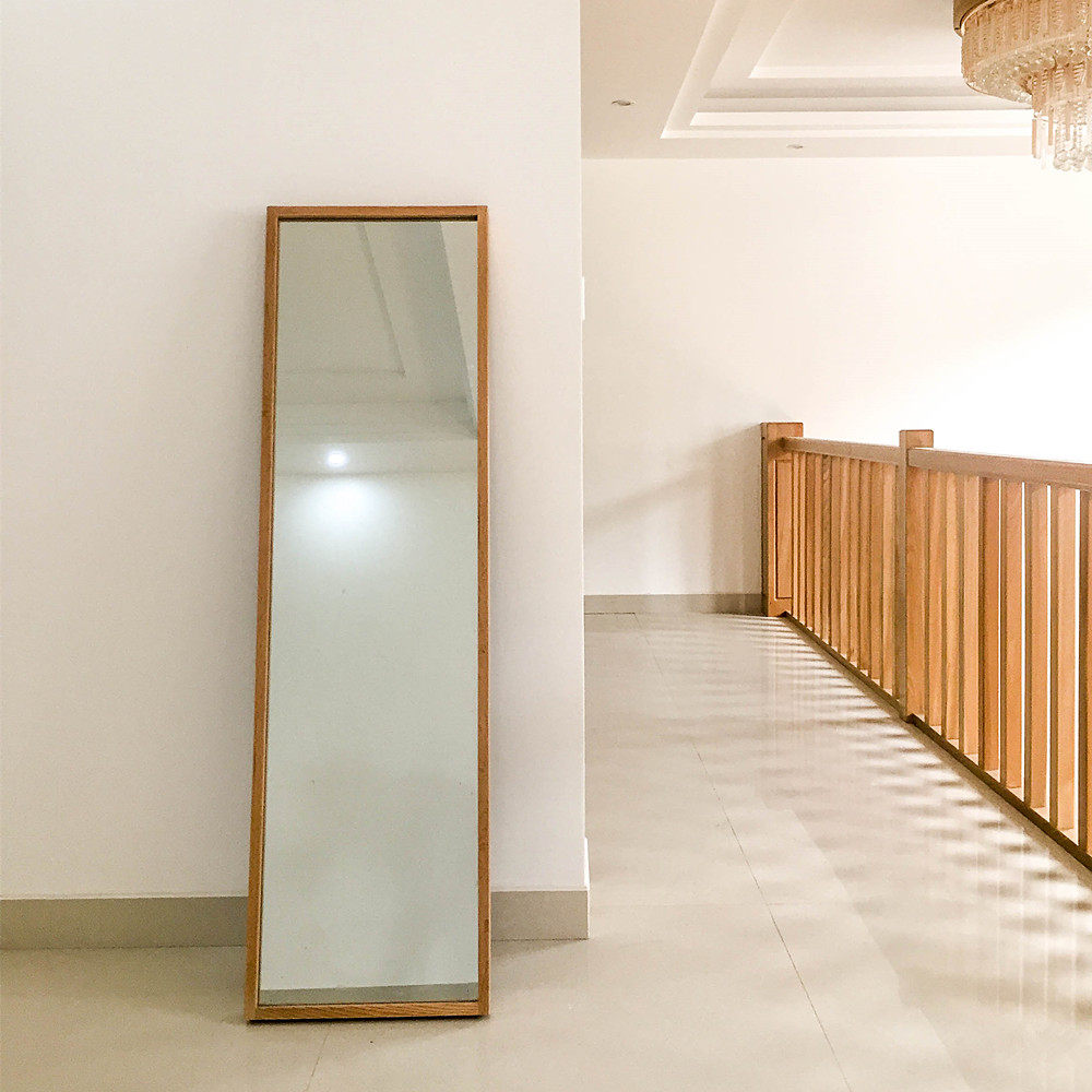 Nordic solid wood oak floor style full body mirror full body mirror hanging wall-style mirror minimalist wall-mounted log