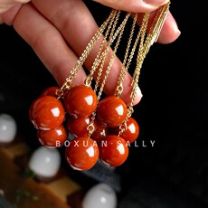 Серьги boxuan 14k包金12mm天然满肉南红圆珠长款耳环耳线 显瘦送闺蜜