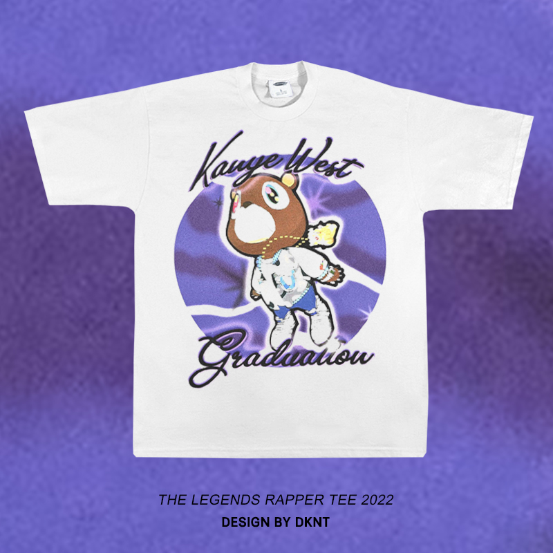 Kanyewest Dropout Bear Kanye Printed Short-Sleeve T-Shirt Hip-Hop Loose Rap American Street Graffiti Loose