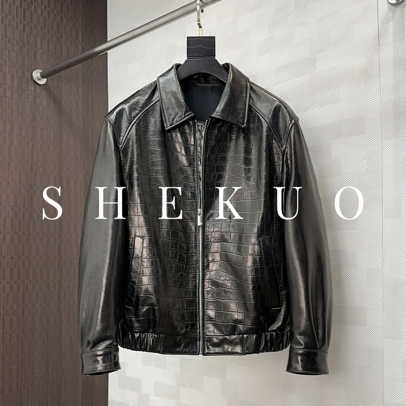 Shekuo/Shekuo Crocodile Pattern Sheepskin Jacket Men's Genuine Leather Short Casual Autumn and Winter Light Luxury Coat Shekuo/Shekuo Crocodile Pattern Sheepskin Jacket Men's Genuine Leather Short Casual Autumn and Winter Light Luxury Coat