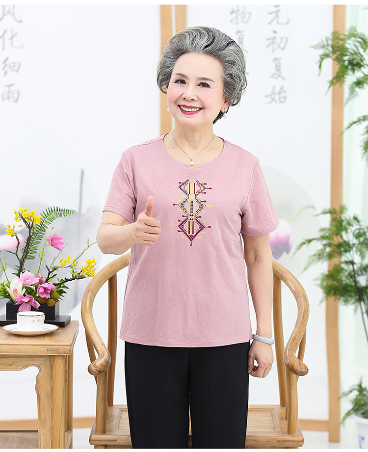 Áo sơ mi nữ trung niên mùa hè áo phông ngắn tay bà già quần áo mùa hè mẹ tải 60-70 tuổi set 80 - Quần áo của mẹ đồ mặc nhà trung niên
