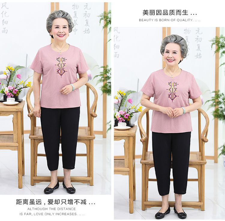 Áo sơ mi nữ trung niên mùa hè áo phông ngắn tay bà già quần áo mùa hè mẹ tải 60-70 tuổi set 80 - Quần áo của mẹ đồ mặc nhà trung niên