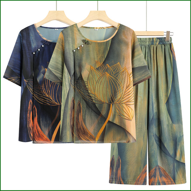 Middle-aged and elderly summer suit plus size grandma short-sleeved suit