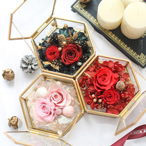 SF imported immortal flower glass cover hexagonal glass greenhouse can put lipstick wedding ring gift box
