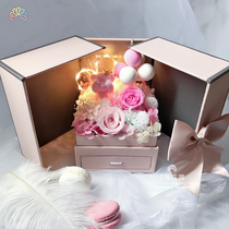 SF imported immortal flower gift box Moss bear pink purple rose drawer flower box Tanabata Valentines Day gift