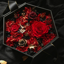Imported eternal life flower gift box hexagonal blue and red rose box Tanabata Valentines Day gift for boyfriend and girlfriend SF