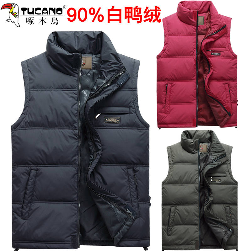 Woodpecker Winter down Vest for Middle-Aged and Elderly Men, Large Size, Thickened, Warm, Outerwear, Stand Collar, Vest for Dad