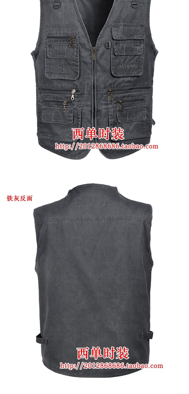 Mùa xuân và mùa thu mẫu trung niên vest nam kích thước lớn giản dị nhiều túi câu cá vest nam áo khoác cotton vai cha áo vest dạ nam trung niên