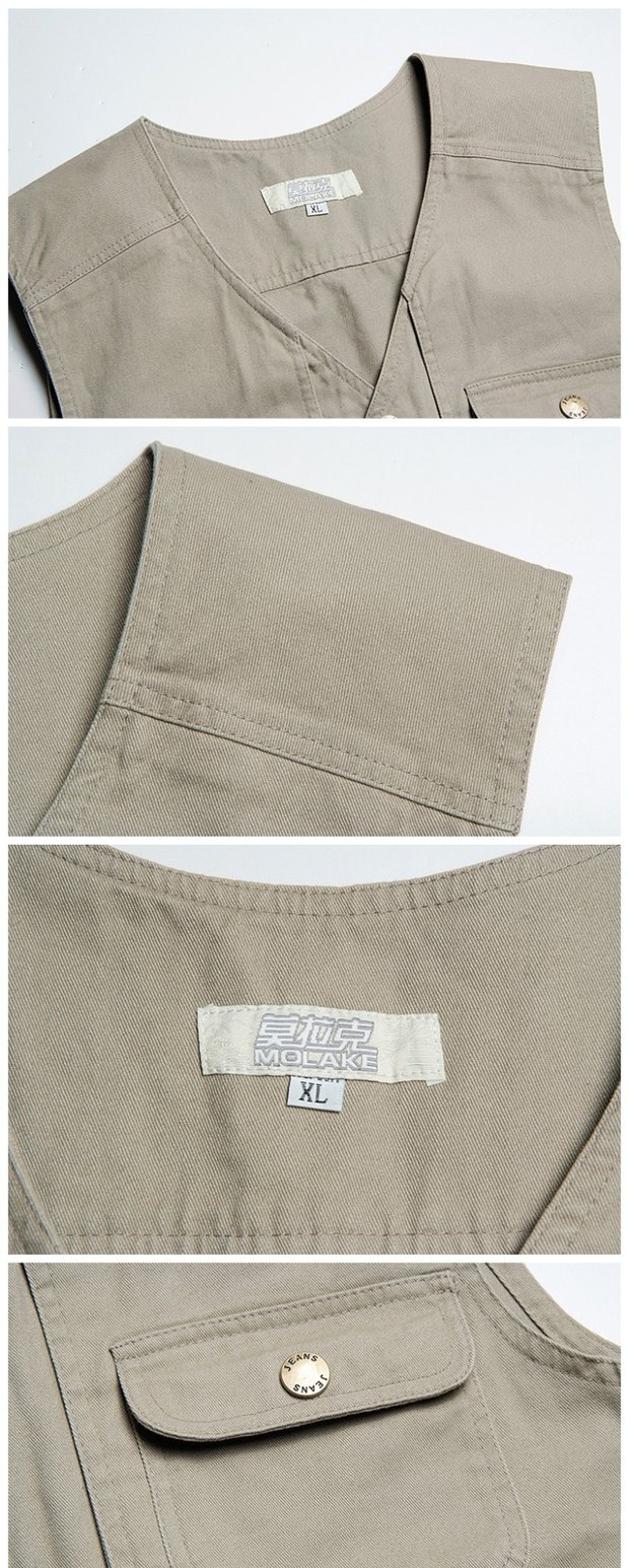 Áo vest nam trung niên xuân và thu đông nhiều túi cotton nam mùa xuân trung niên vest cha vest vai cha áo thun ba lỗ