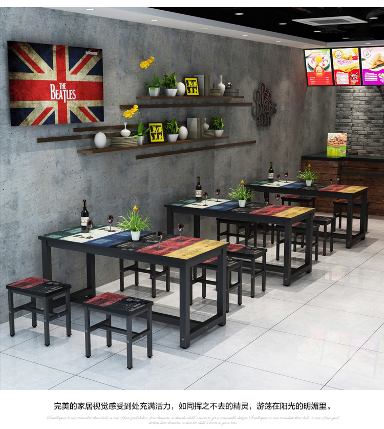 Snack bar bàn ăn nhanh và ghế căng tin bàn ăn và ghế mì nhà hàng quầy hàng thức ăn thịt nướng kết hợp bàn ăn nhanh - Bàn bàn học sinh giá rẻ