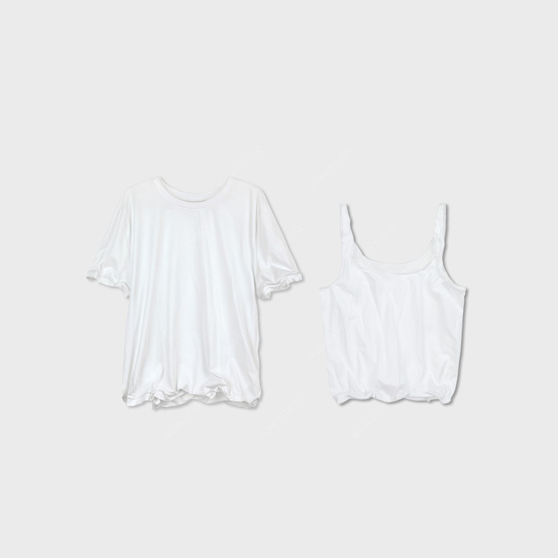 "Twist Series" Loose Rolled-Edge Aluminum Wire Short-Sleeve T-Shirt + Camisole for Women, Summer White Top for Outerwear