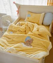 Childrens autumn and winter milk suede with warm anti-static cartoon cute three or four pieces of single selling quilt cover